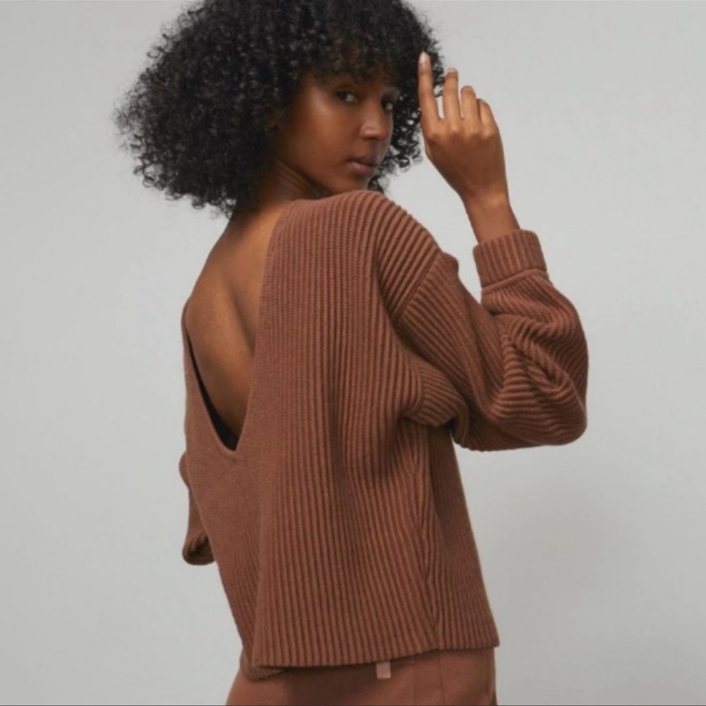 Lunya Prima Cozy Pullover Reversible Cotton Silk Sweater Walnut Brown Size Small